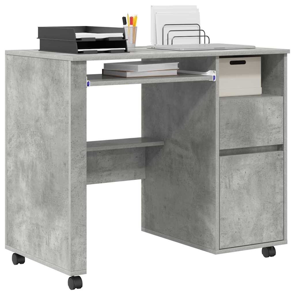 Scrivania con Ruote con cassetto Grigio cemento 91 x 50 x 77 cm | homemem39