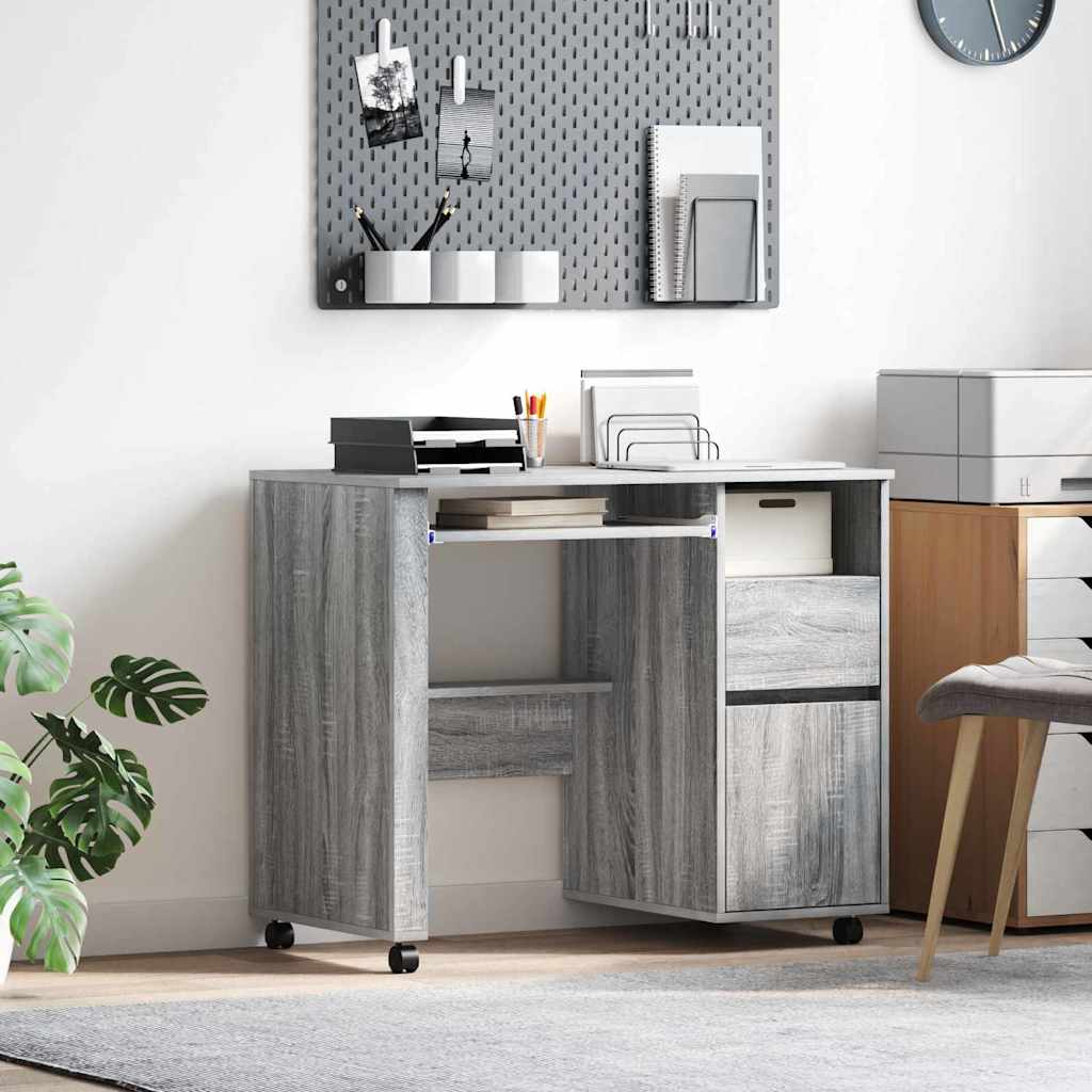Scrivania con Ruote con cassetto Grigio Sonoma 91 x 50 x 77 cm | homemem39