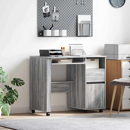Scrivania con Ruote con cassetto Grigio Sonoma 91 x 50 x 77 cm