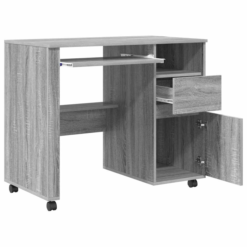Scrivania con Ruote con cassetto Grigio Sonoma 91 x 50 x 77 cm | homemem39
