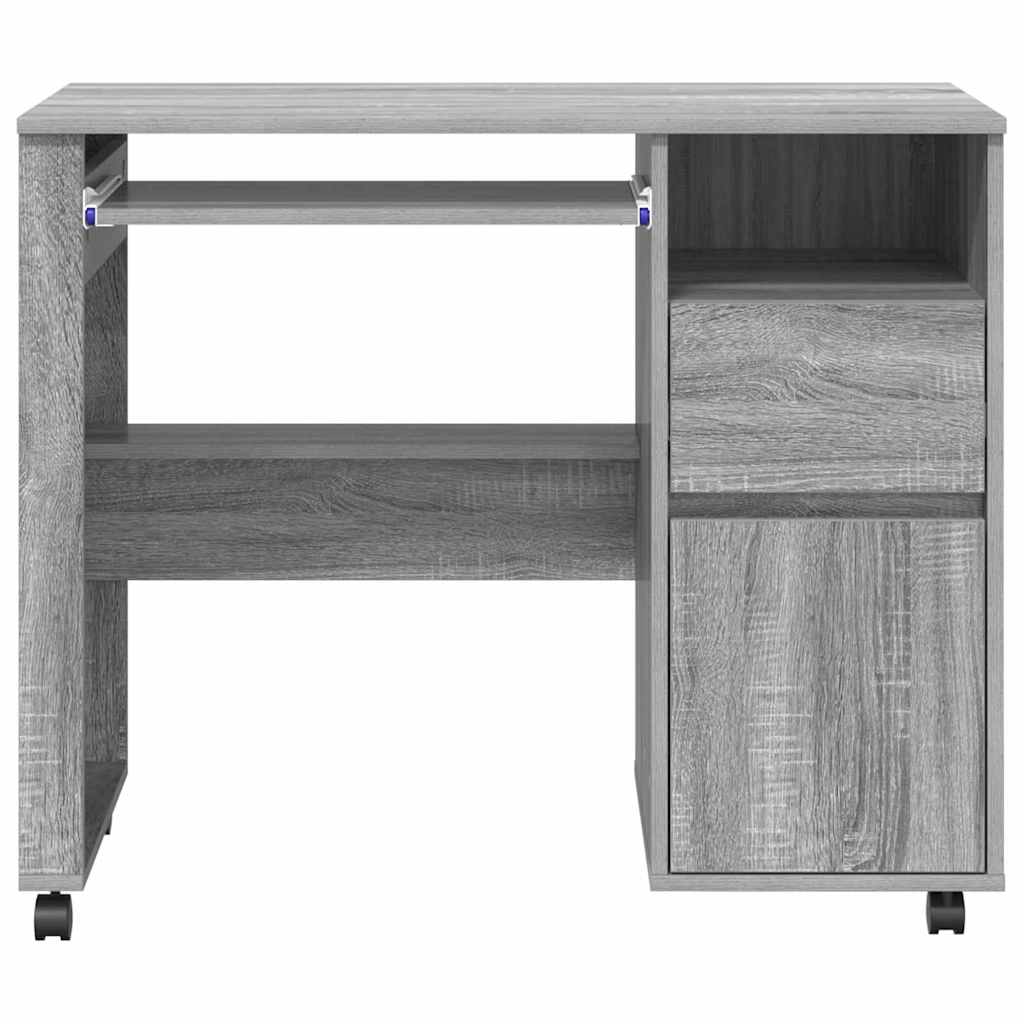 Scrivania con Ruote con cassetto Grigio Sonoma 91 x 50 x 77 cm