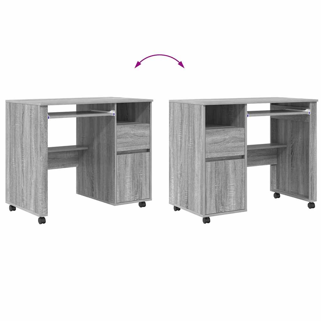 Scrivania con Ruote con cassetto Grigio Sonoma 91 x 50 x 77 cm