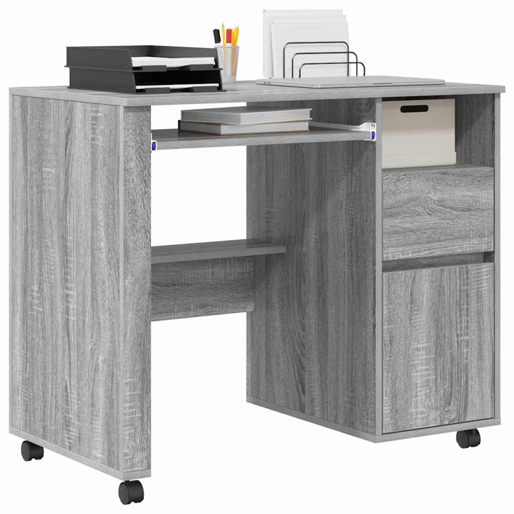 Scrivania con Ruote con cassetto Grigio Sonoma 91 x 50 x 77 cm | homemem39