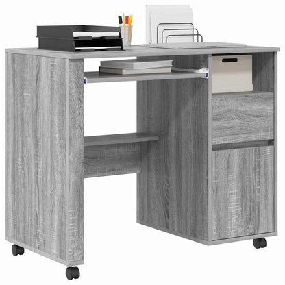 Scrivania con Ruote con cassetto Grigio Sonoma 91 x 50 x 77 cm