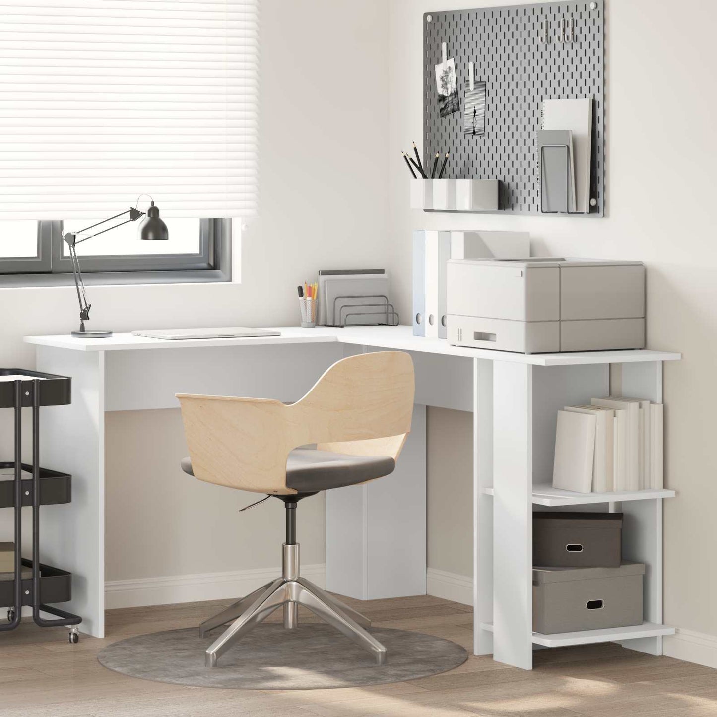 Scrivania ad angolo con lo scaffale Bianco 140 x 113,5 x 75 cm | homemem39