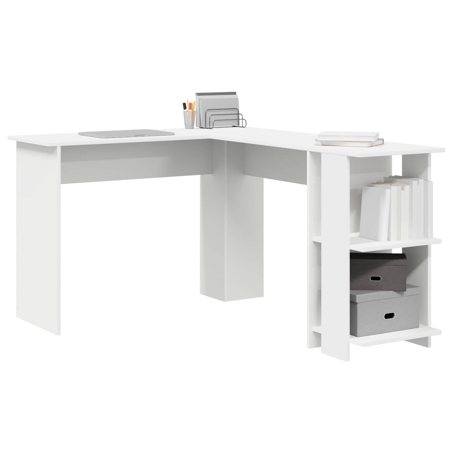 Scrivania ad angolo con lo scaffale Bianco 140 x 113,5 x 75 cm | homemem39