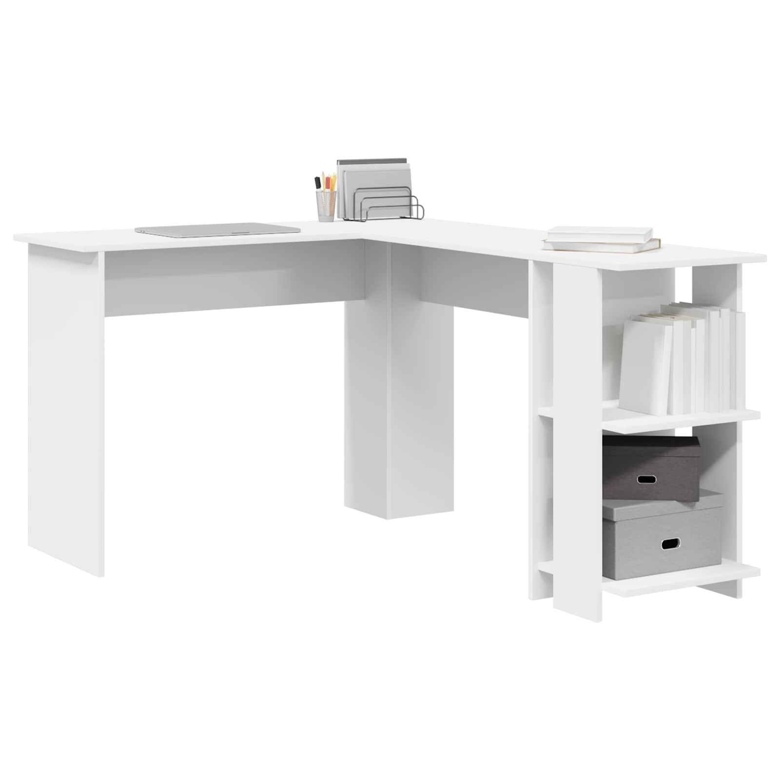 Scrivania ad angolo con lo scaffale Bianco 140 x 113,5 x 75 cm | homemem39