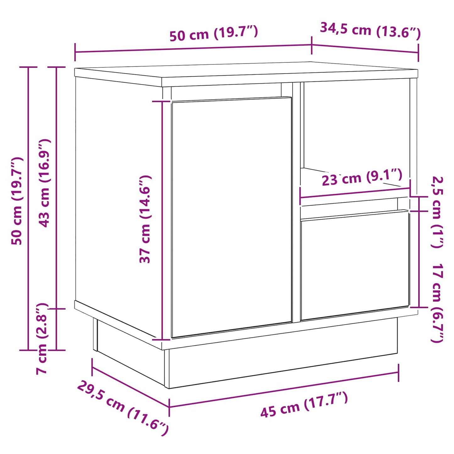 Armadio da Notte con cassetto 2 pcs Grigio 50 x 34,5 x 50 cm.