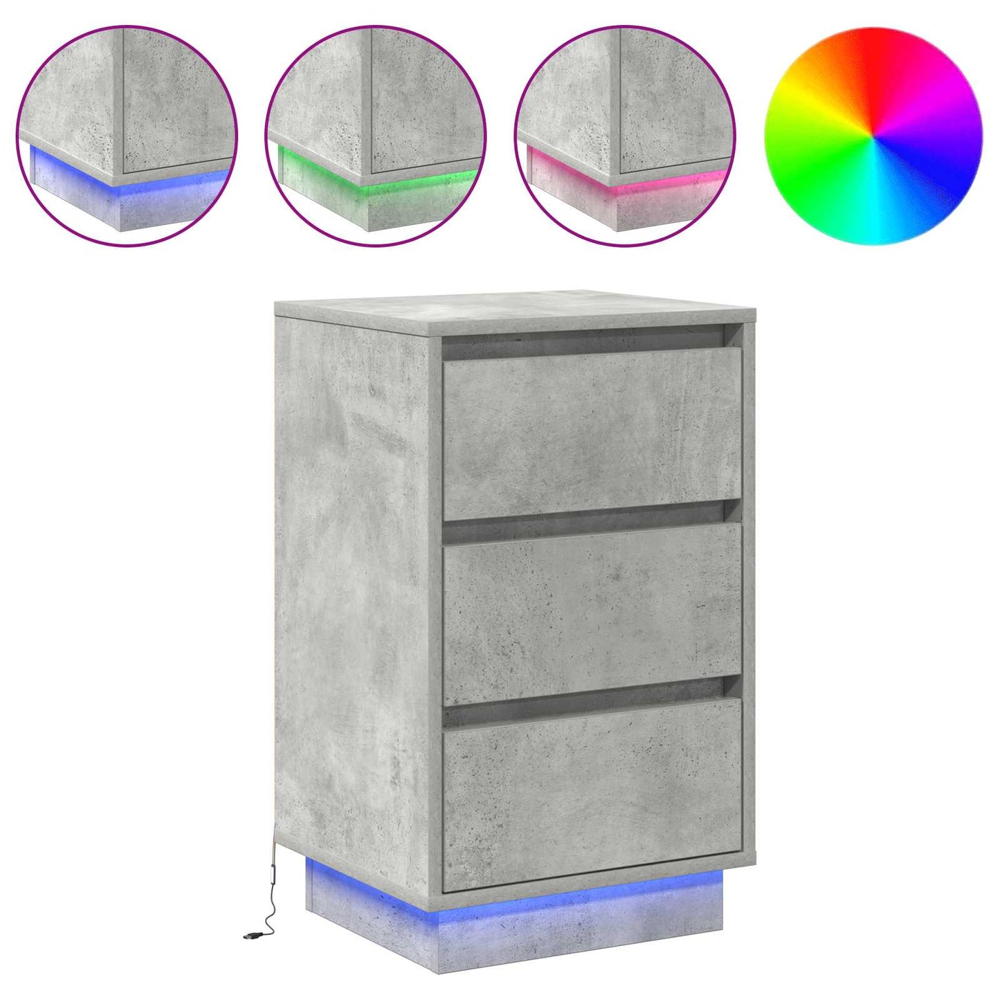 Armadio da Notte con cassetto Grigio cemento 39 x 34,5 x 65 cm