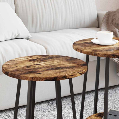 Set tavolini con lo scaffale 2 pcs Rovere Affumicato e Nero