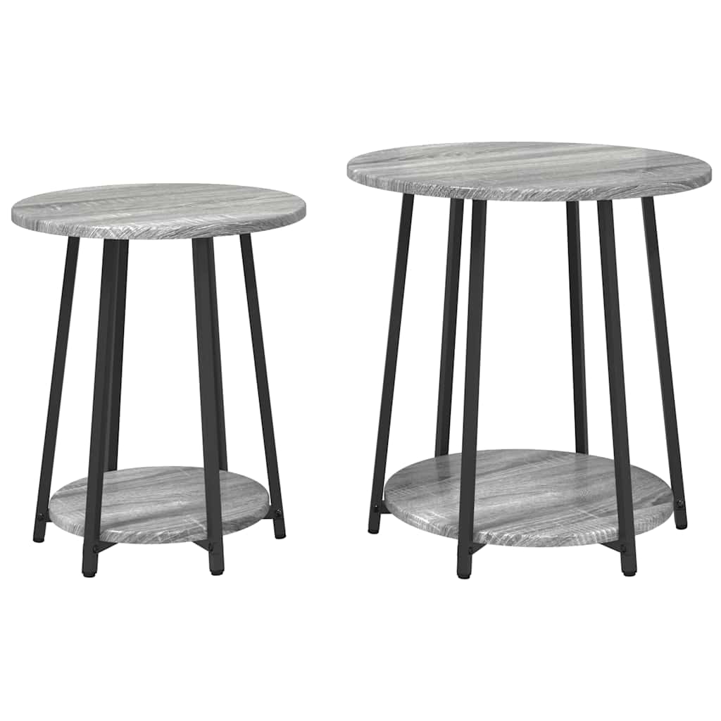 Set tavolini con lo scaffale 2 pcs Grigio Sonoma e Nero