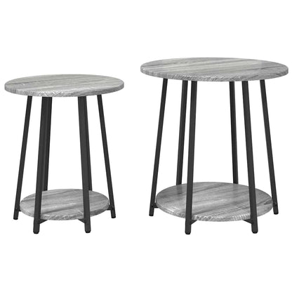Set tavolini con lo scaffale 2 pcs Grigio Sonoma e Nero