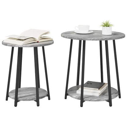 Set tavolini con lo scaffale 2 pcs Grigio Sonoma e Nero