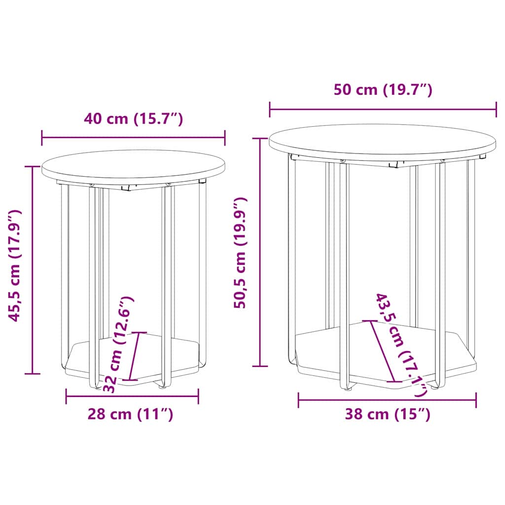 Set tavolini con lo scaffale 2 pcs Marrone | homemem39