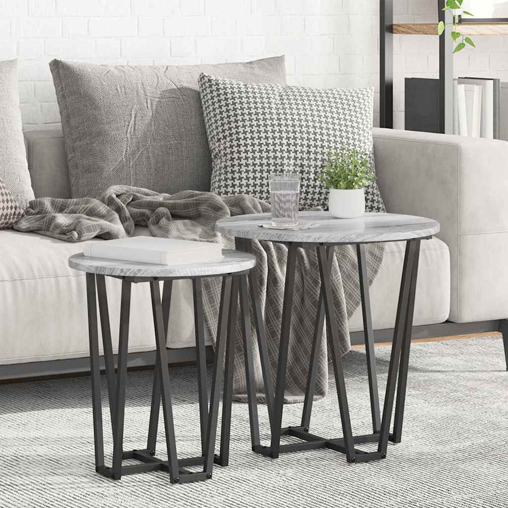 Set tavolini 2 pcs Grigio Sonoma e Nero