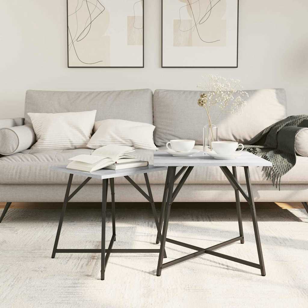 Set tavolini 2 pcs Grigio Sonoma e Nero