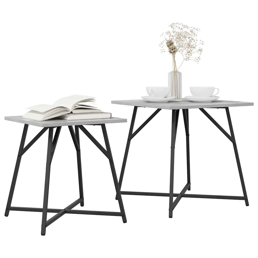 Set tavolini 2 pcs Grigio Sonoma e Nero