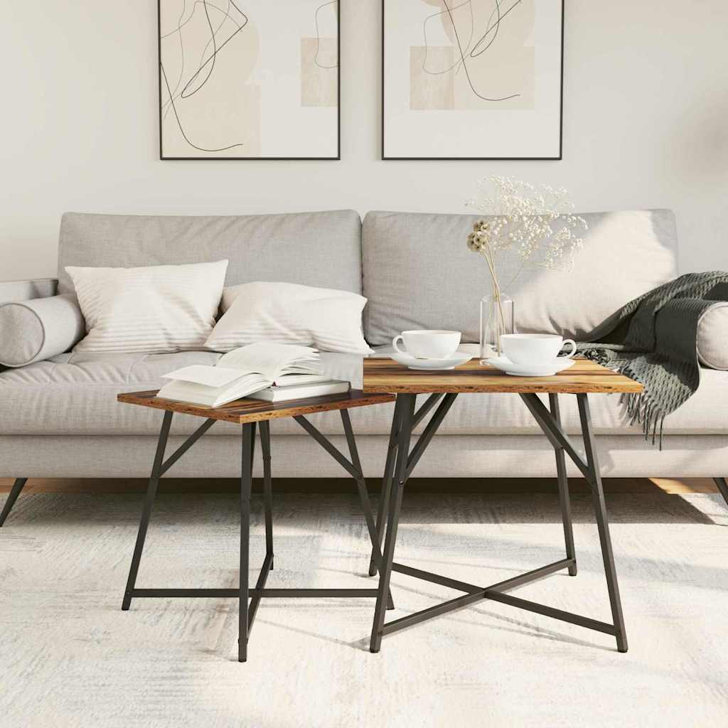 Set tavolini 2 pcs Legno Antico e Nero