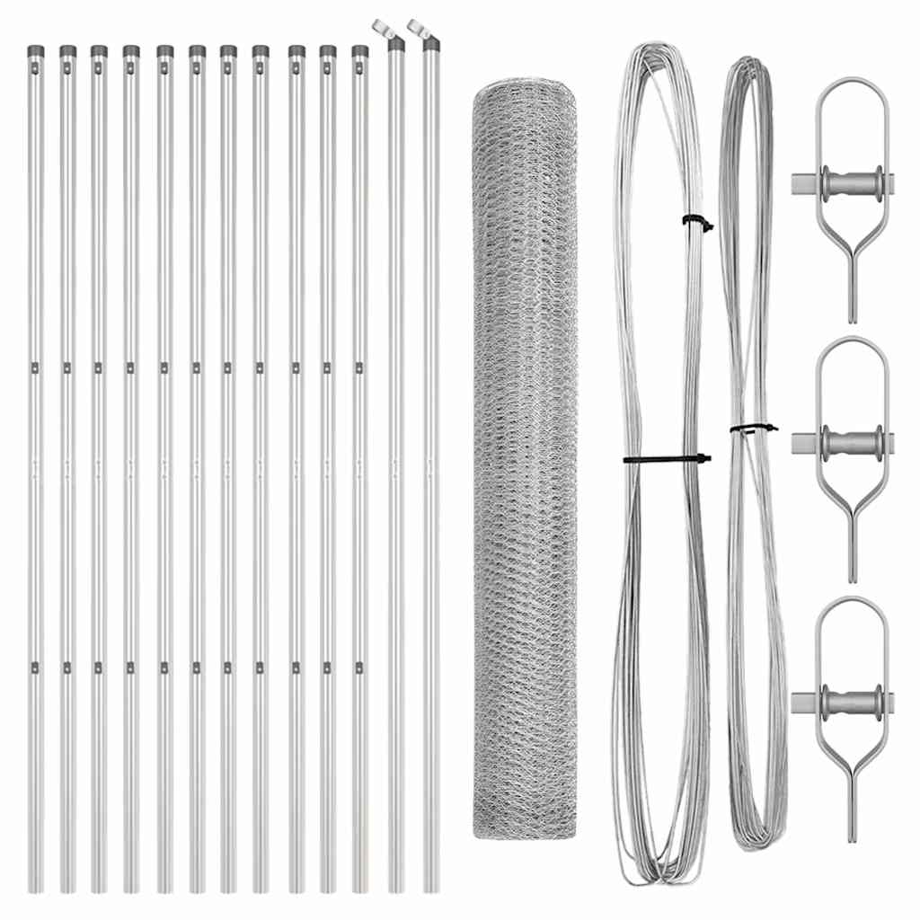 Recinzione con pali. Argento 1 x 25 m Acciaio rivestito in PVC
