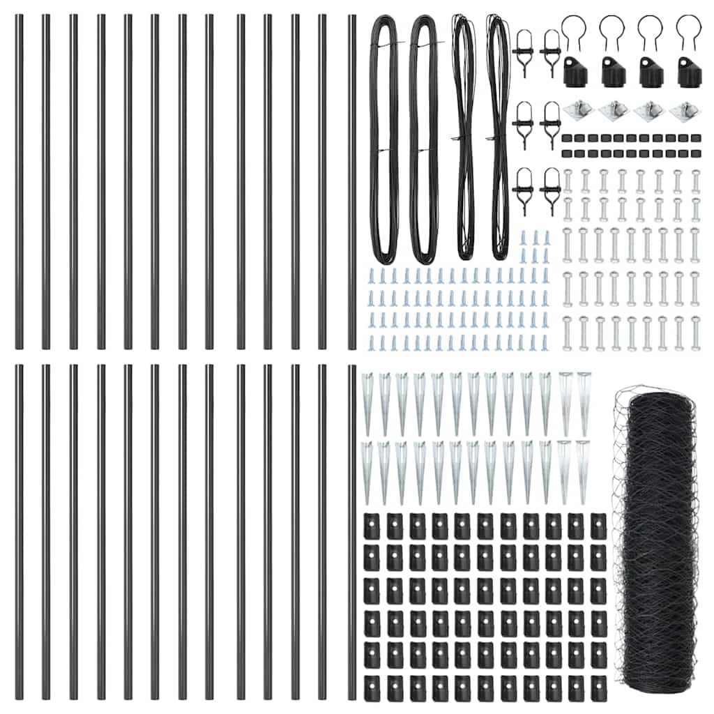 Recinzione con pali. Grigio 0.6 x 50 m Acciaio rivestito in PVC