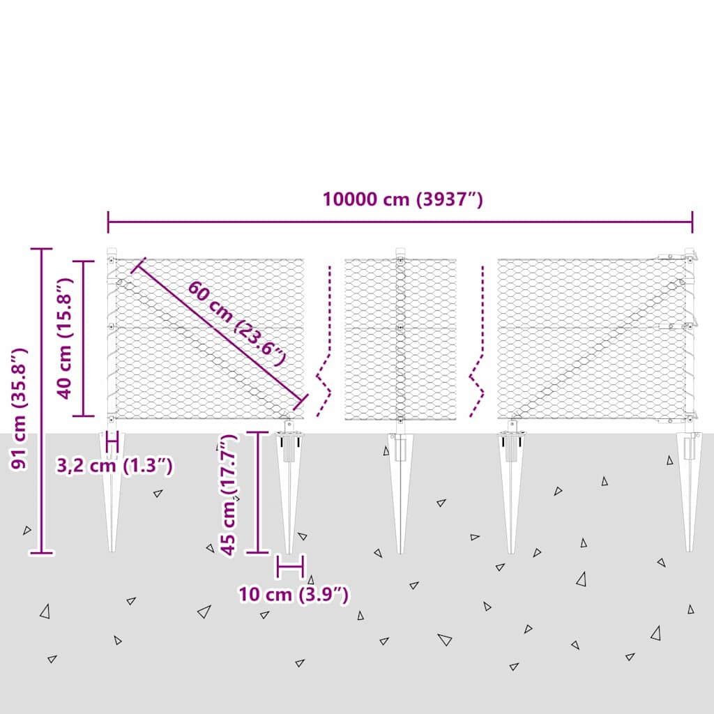 Palo della recinzione Grigio 100 x 0,4 m (rete da 25 mm)