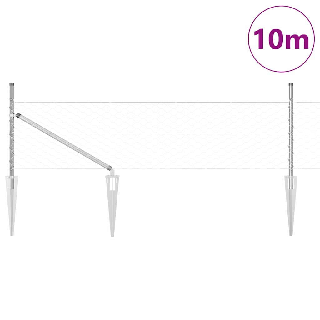 Recinzione esagonale da esterno con palo 10 x 0,5 m Argento