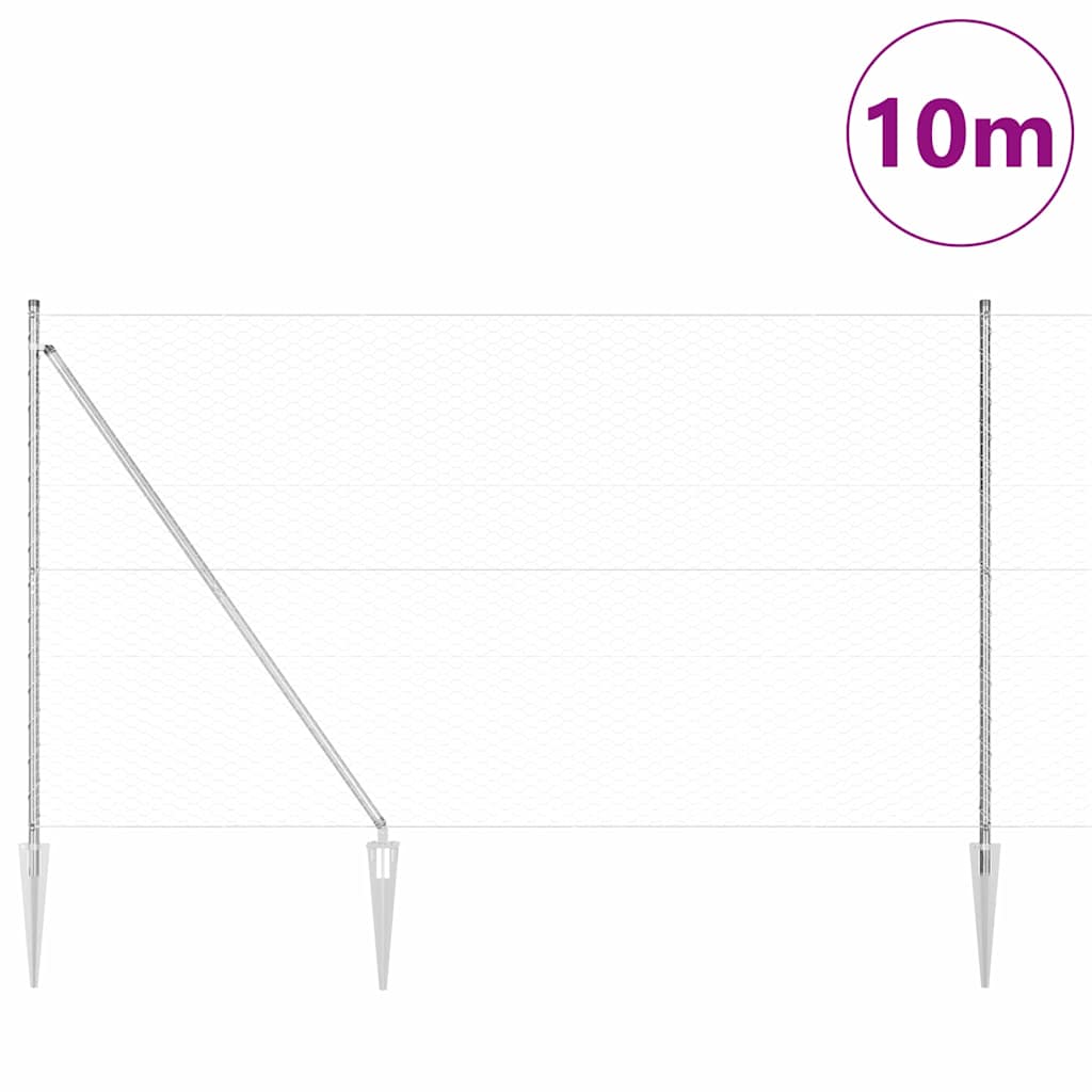 Recinzione esagonale da esterno con palo 10 x 1,6 m Argento