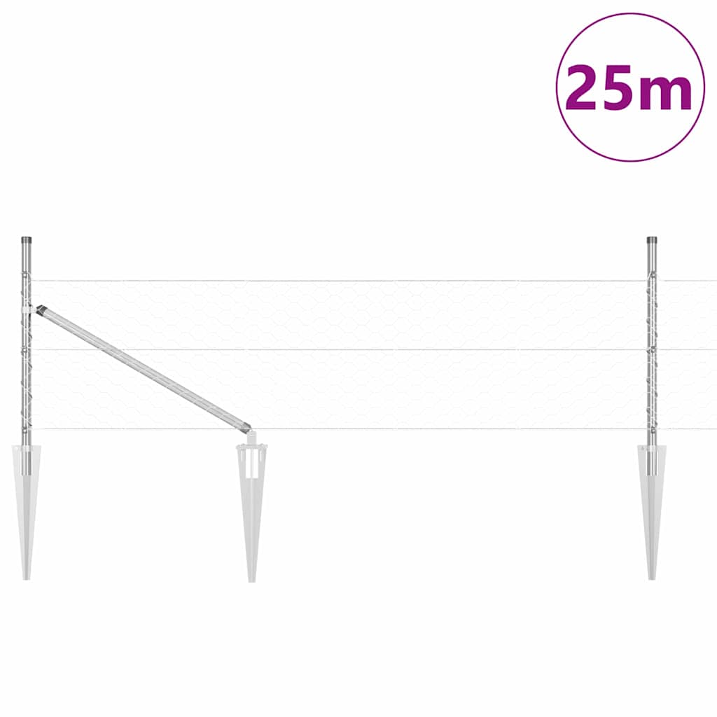 Recinzione esagonale da esterno con palo 25 x 0,5 m Argento