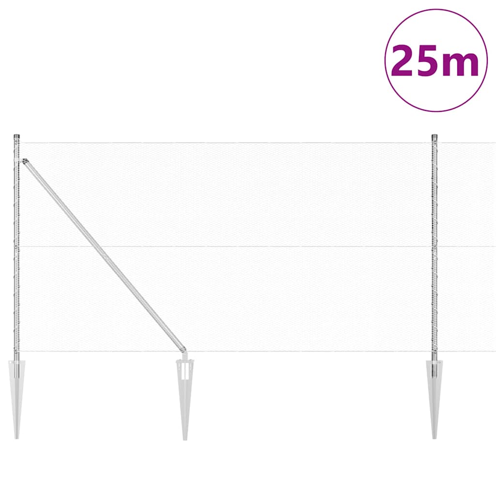 Recinzione esagonale da esterno con palo 25 x 1,2 m Argento