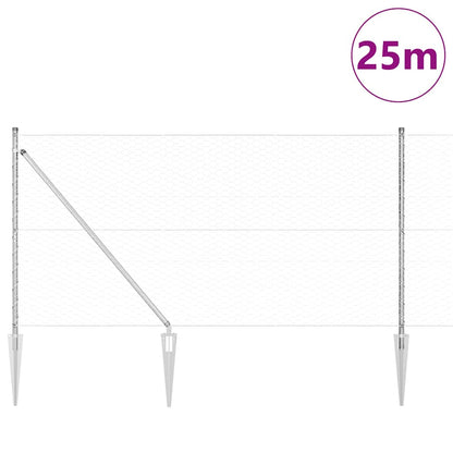 Recinzione esagonale da esterno con palo 25 x 1,2 m Argento