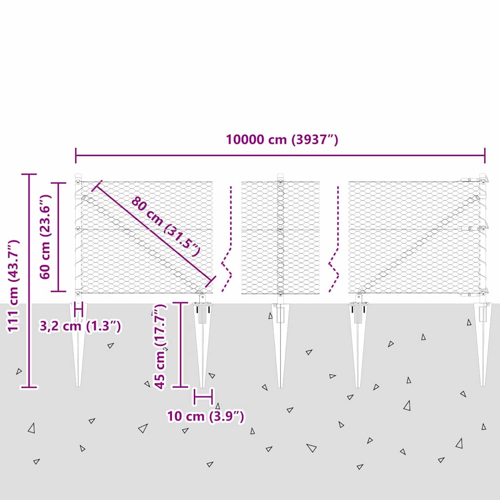 Palo della recinzione Argento 100 x 0,6 m (rete da 25 mm)