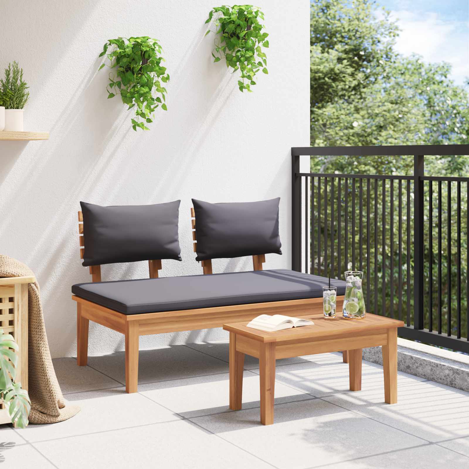 Set Panchina e Tavolo da Giardino 2 pcs Grigio e Marrone | homemem39