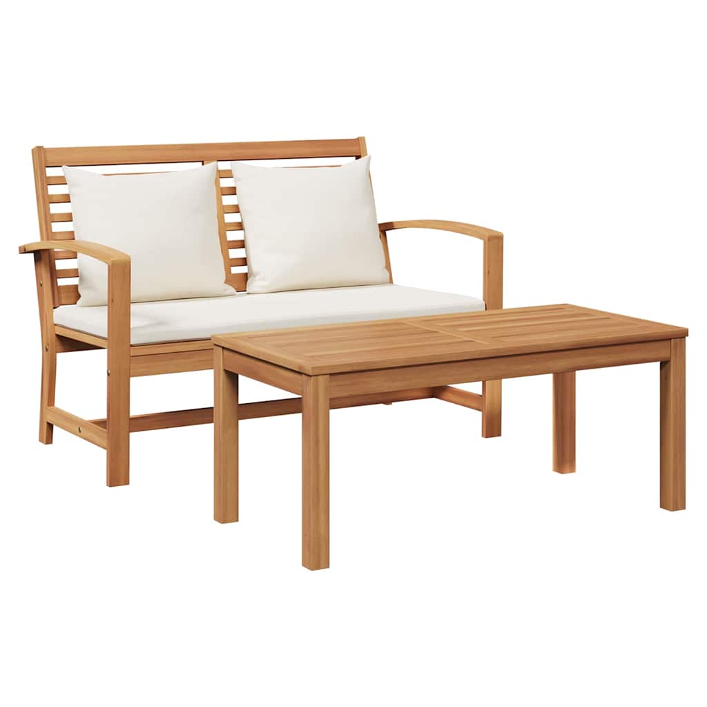 panchina con cuscino 2 pcs Marrone e Crema Legno di teak solido