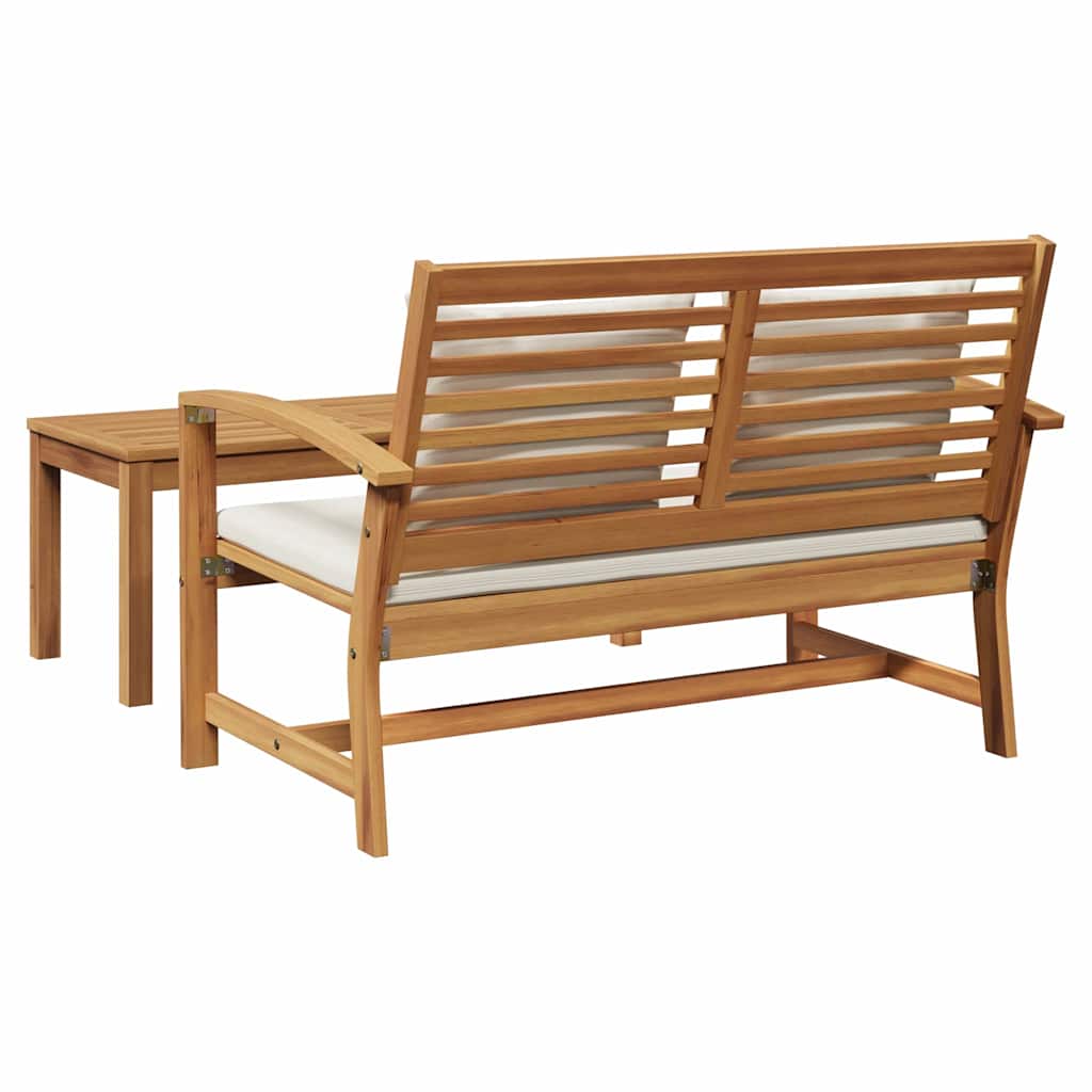 panchina con cuscino 2 pcs Marrone e Crema Legno di teak solido