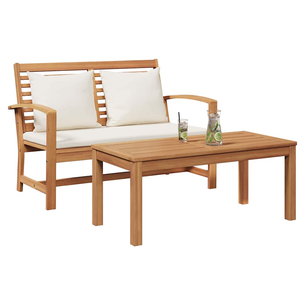 panchina con cuscino 2 pcs Marrone e Crema Legno di teak solido