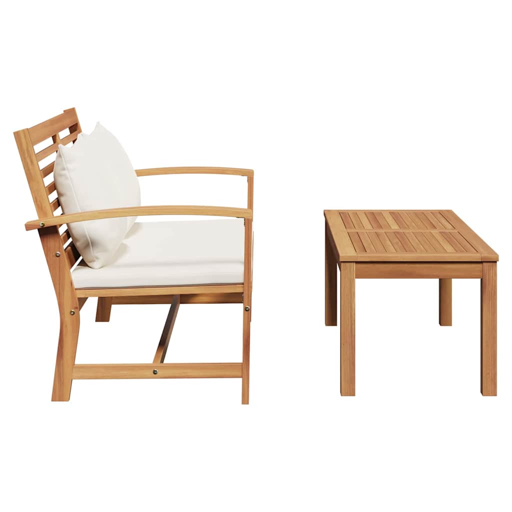 panchina con cuscino 2 pcs Marrone e Crema Legno di teak solido