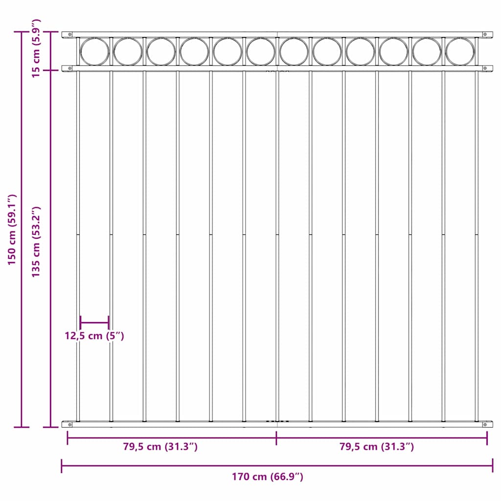 Elemento Recinzione ASSEN Grigio 170 x 150 cm Acciaio | homemem39