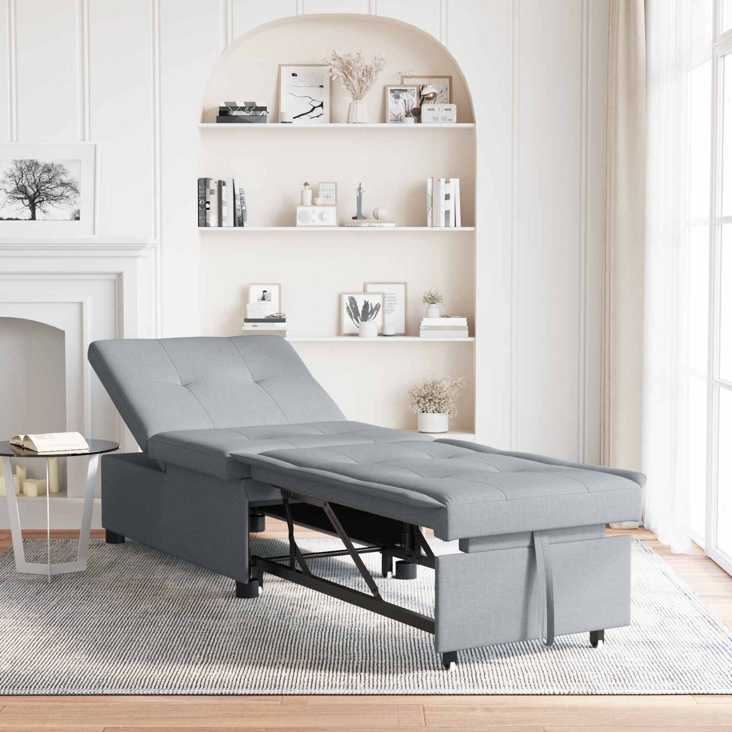 Divano Letto Estraibile Grigio chiaro 194 x 50 x 82 cm Tessuto