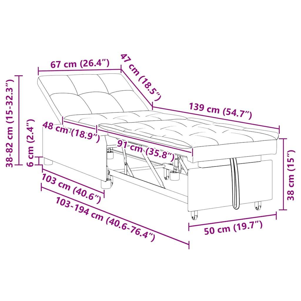 Divano letto Grigio chiaro 194 x 67 x 82 cm Velluto