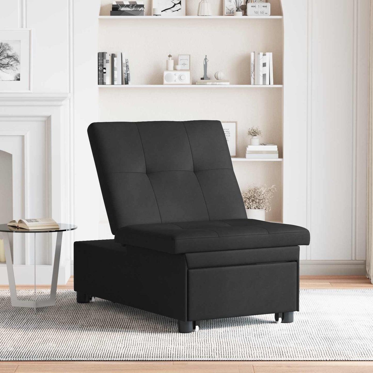 Divano Letto Estraibile Nero 194 x 67 x 82 cm Microfibra