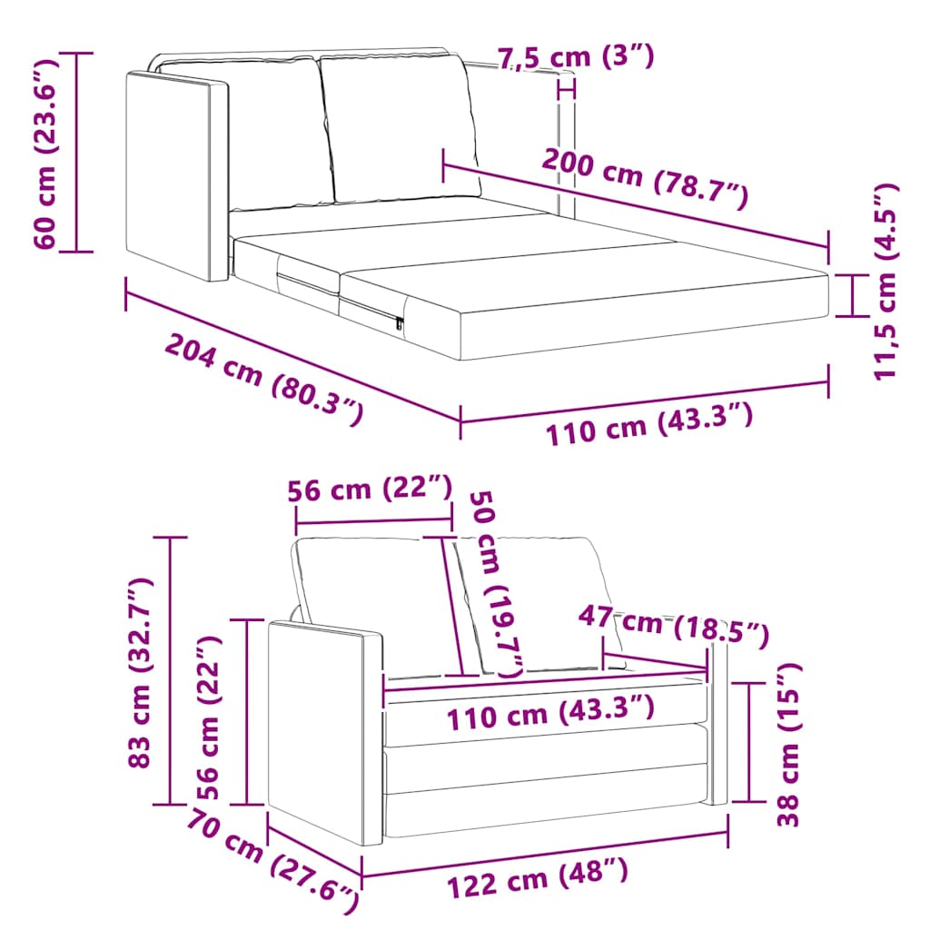Divano letto Verde chiaro 204 x 122 x 60 cm Velluto