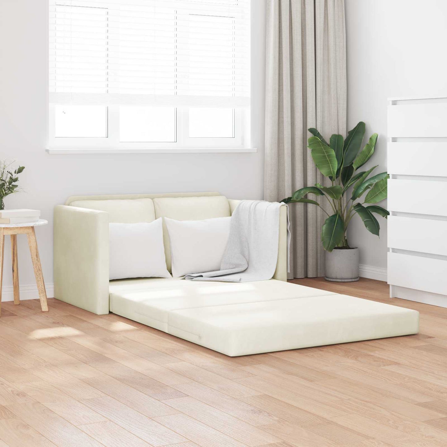 Divano letto Crema 204 x 122 x 60 cm Velluto