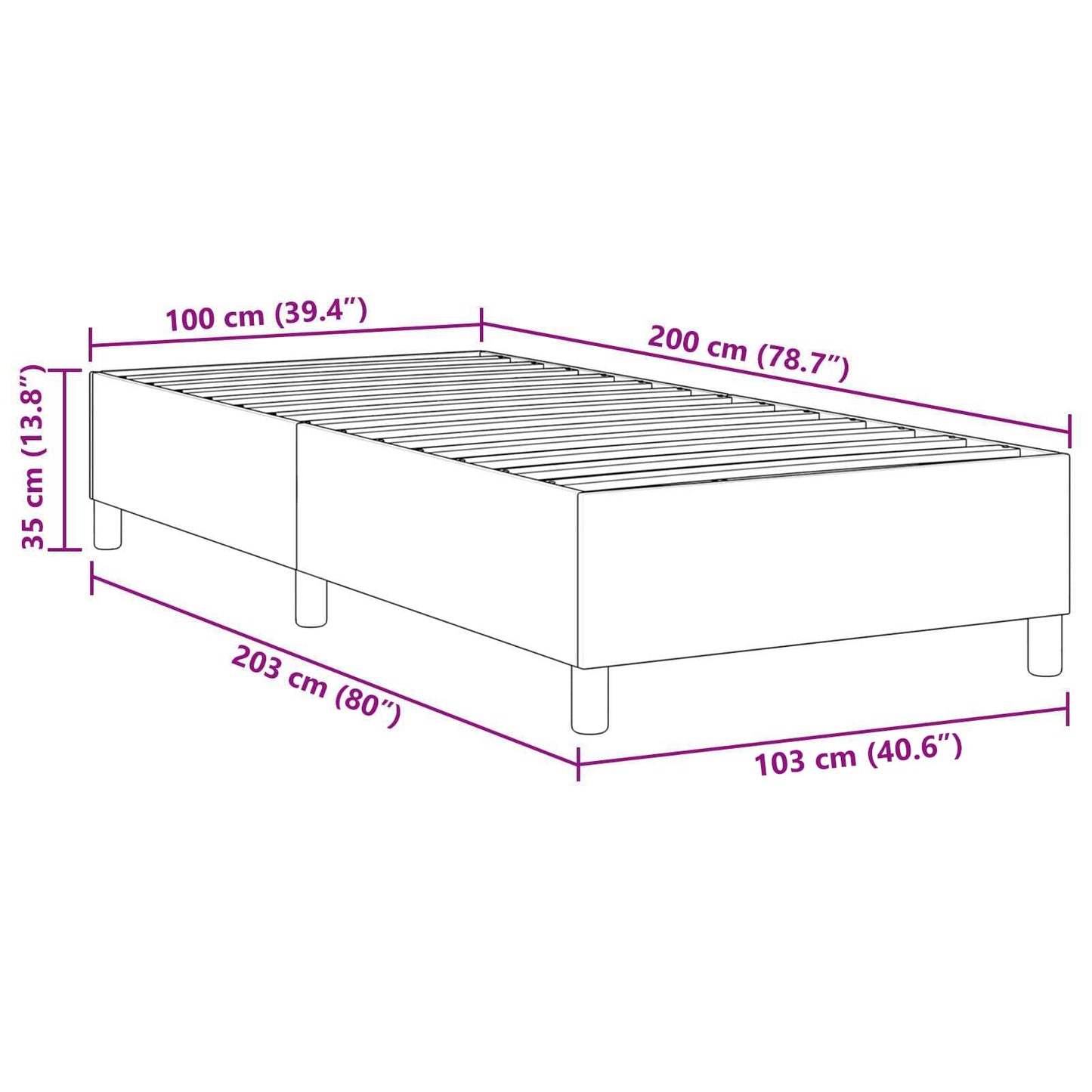 Struttura letto piattaforma Grigio scuro 100 x 200 cm Tessuto