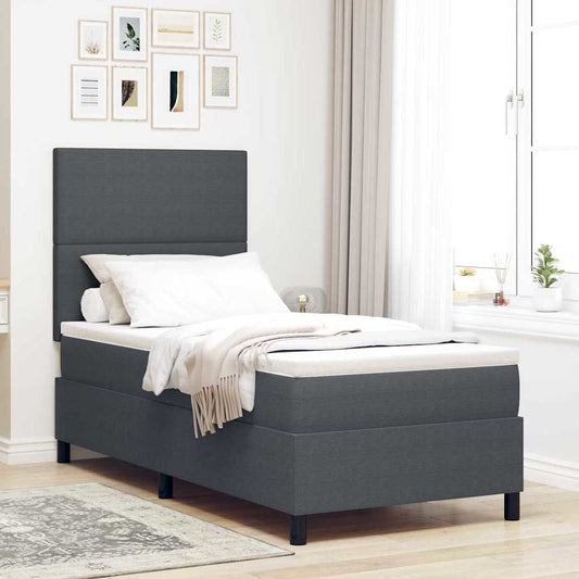 Letto a molle con testiera Grigio Scuro e Bianco 90 x 200 cm