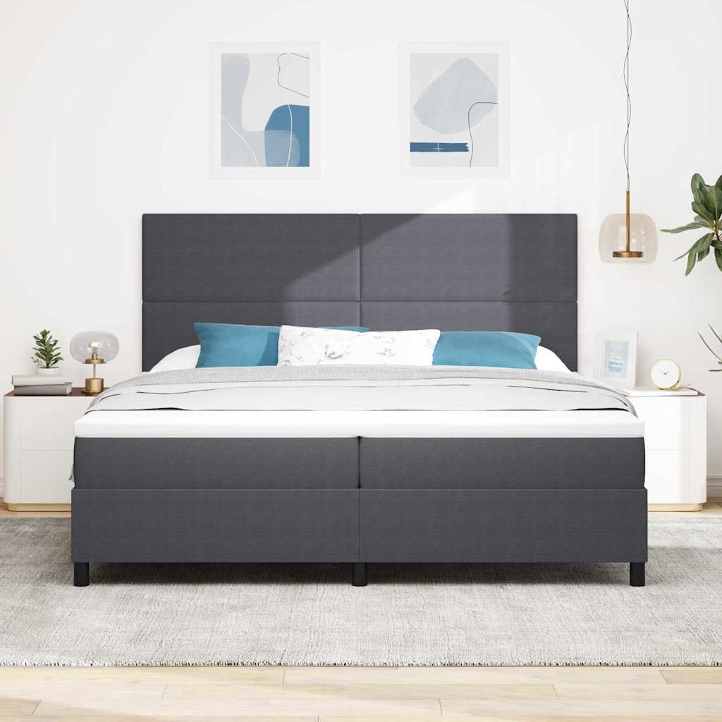 Letto a molle con testiera Grigio Scuro e Bianco 200 x 200 cm | homemem39