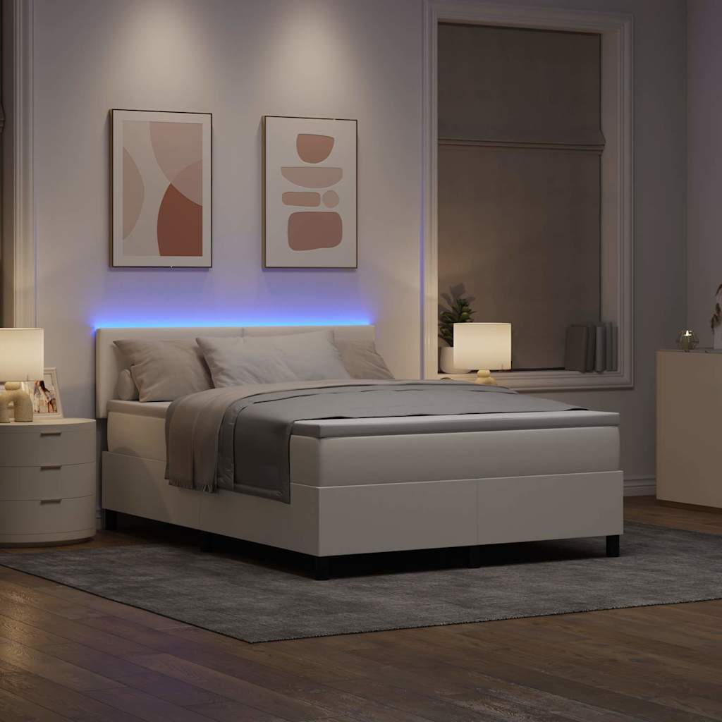 Letto a Sorgente LED con testiera Crema e Bianco 140 x 190 cm