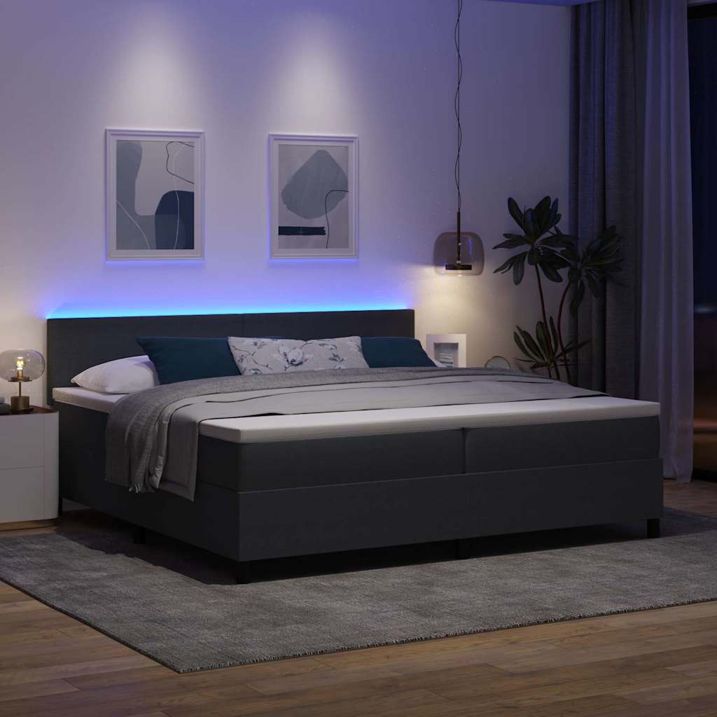 Letto a Sorgente LED Grigio Scuro e Bianco 200 x 200 cm | homemem39