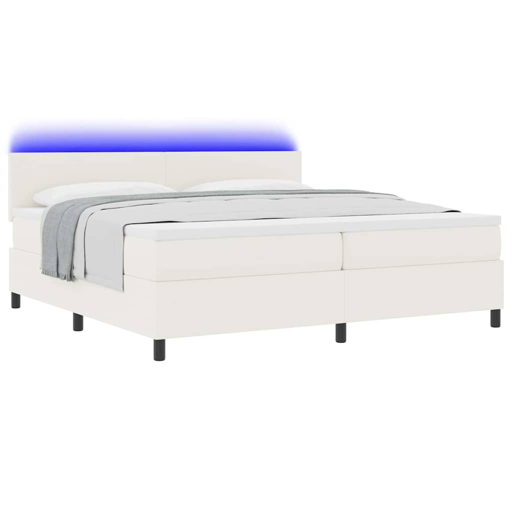 Letto a Sorgente LED con testiera Crema e Bianco 200 x 200 cm