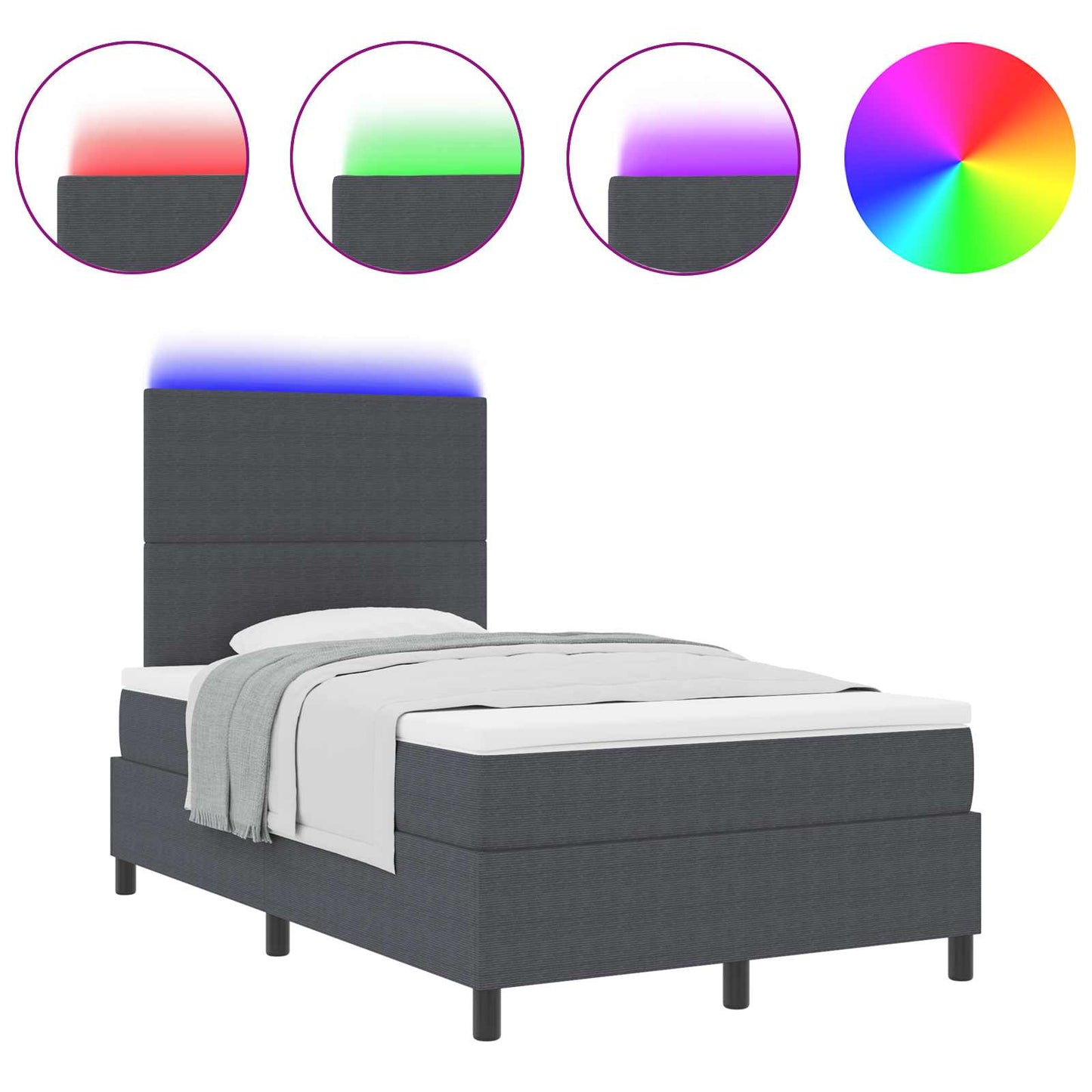 Letto a Sorgente LED Grigio Scuro e Bianco 120 x 200 cm