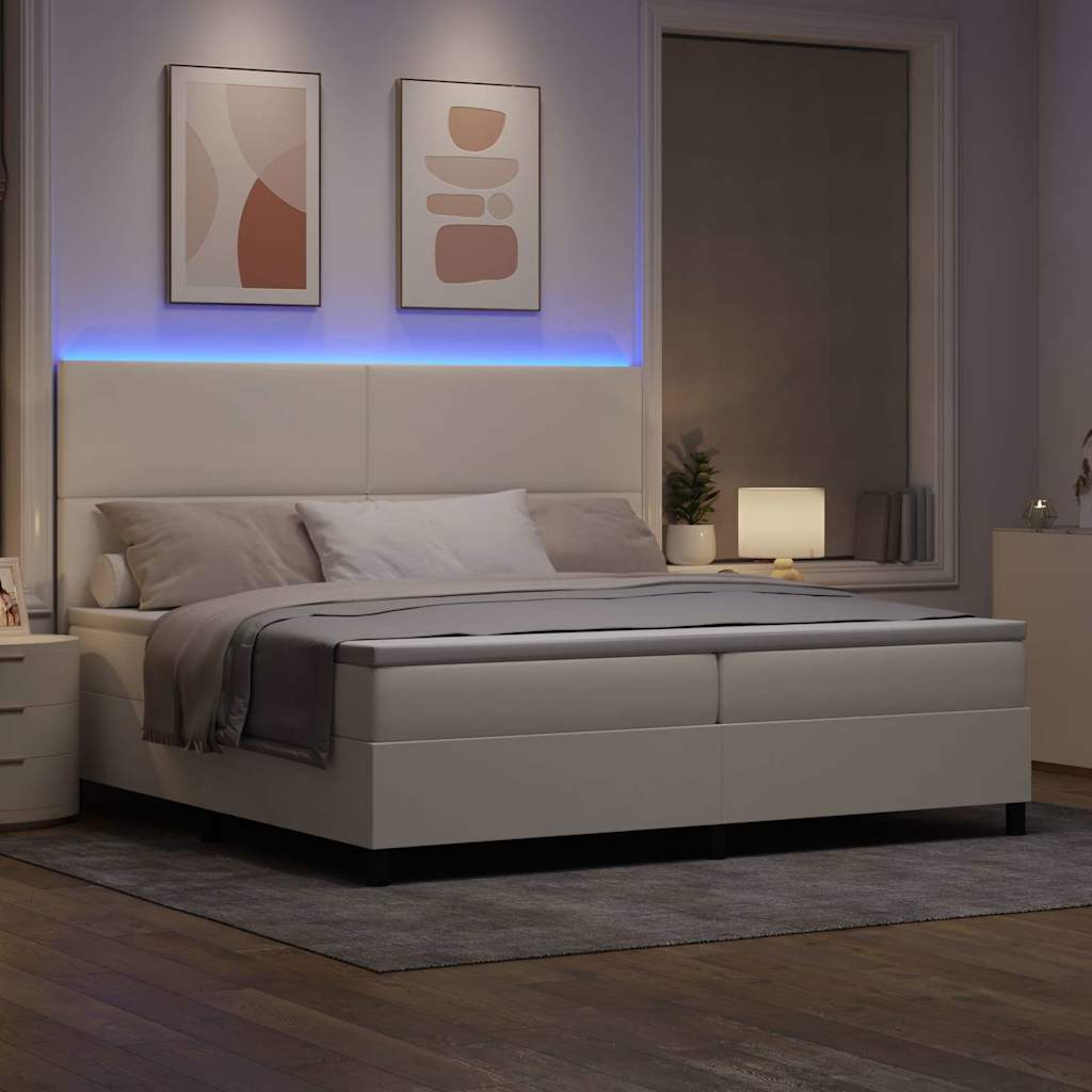 Letto a Sorgente LED con testiera Crema e Bianco 200 x 200 cm | homemem39